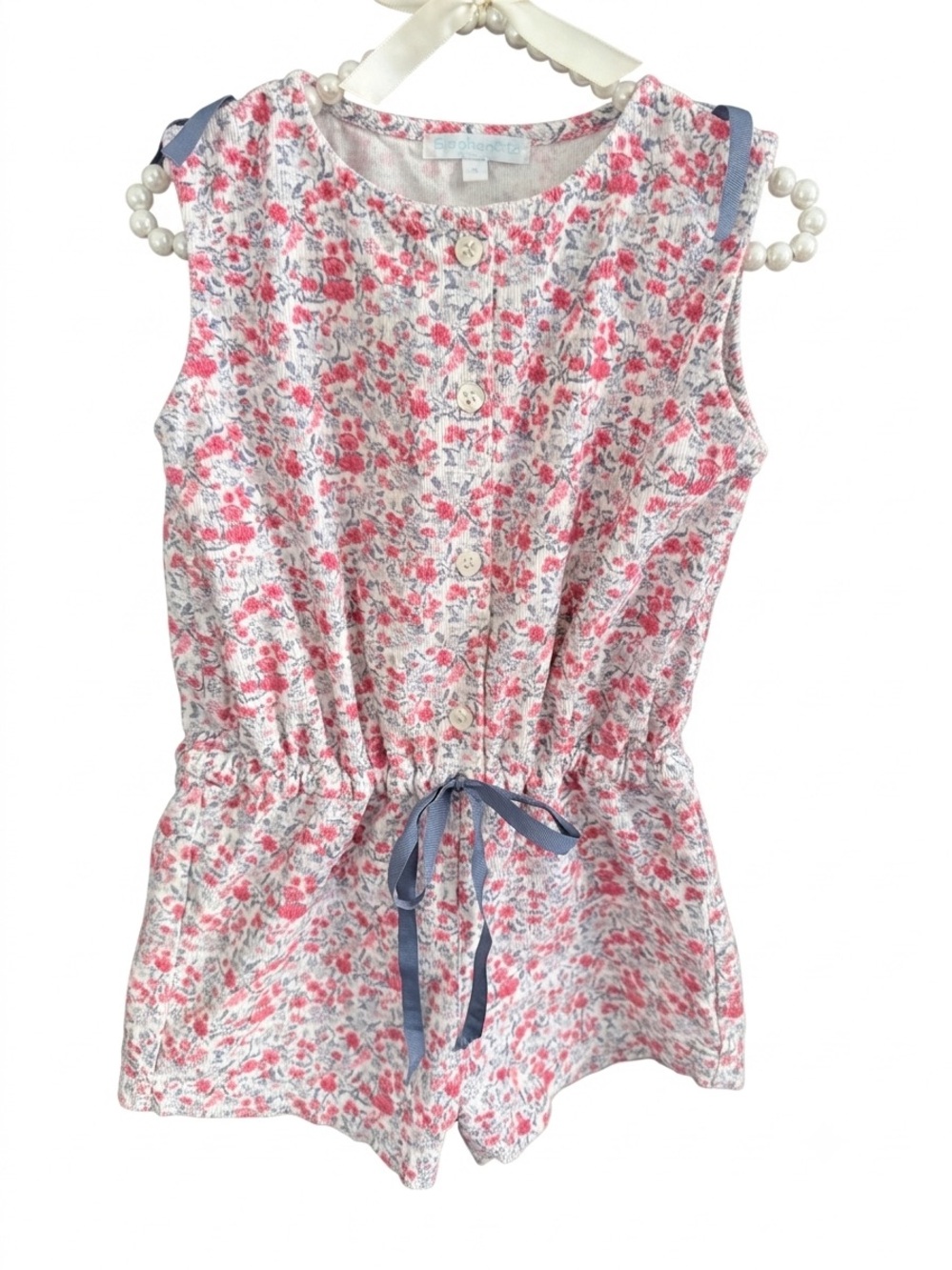 Elephantito Floral Pink and Blue Girls' Sleeveless One-Piece Romper
